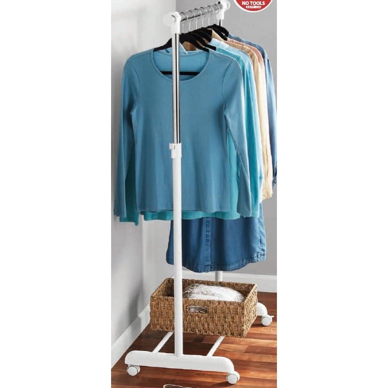 Adjustable Rolling Garment Rack Space-Saving Clothes Organizer Tool-Free Setup