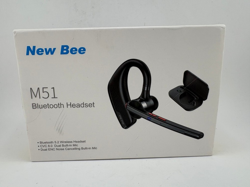 Bee M51 Wireless 5.2 Bluetooth Noise Canceling Headset Cell Earpiece / NEW