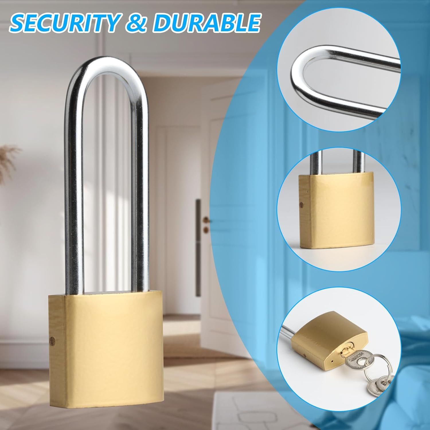 2 Pcs Padlock with Keys,4.2 Inch Long Keyed Padlocks, Shackle Pad Lock with Keys