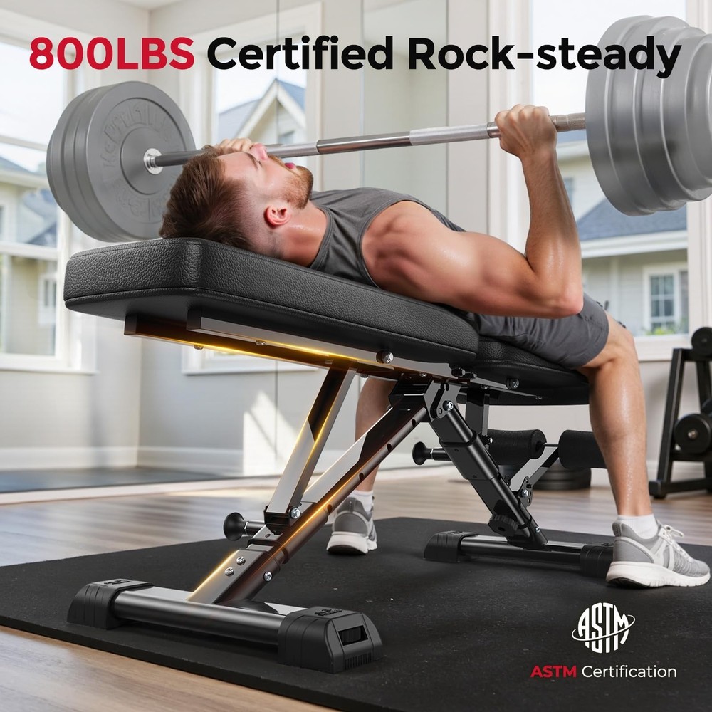 FLYBIRD Adjustable Weight Bench, ASTM-Certified 800LBS Workout Bench Foldable...