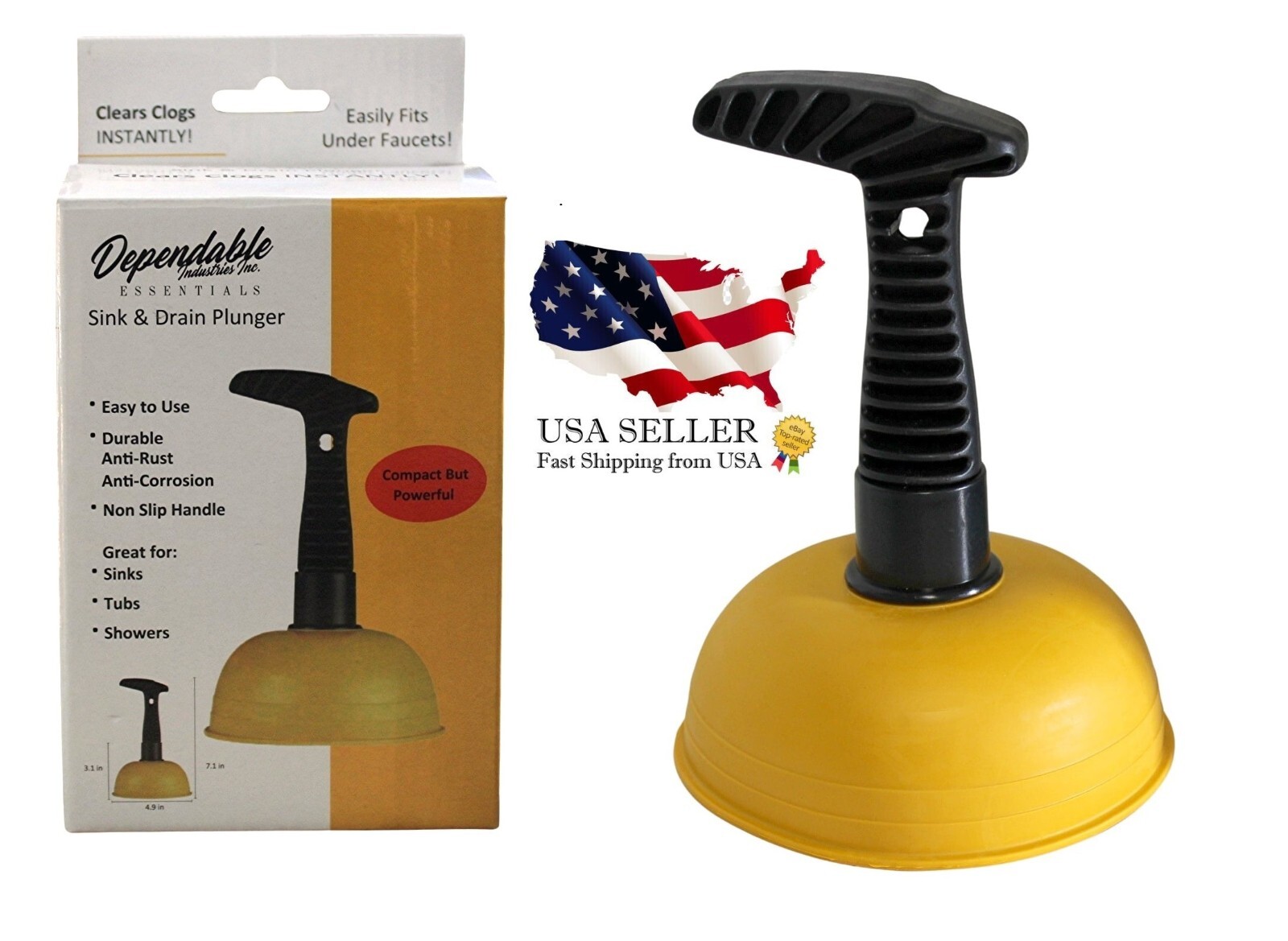 Mini Sink Plunger for Kitchen, Bathroom, and Shower Drains - Short Handle