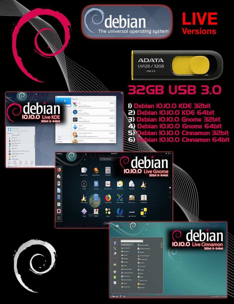 32GB BOOTABLE DEBIAN INSTALL & LIVE USB 3.0 32bit & 64bit