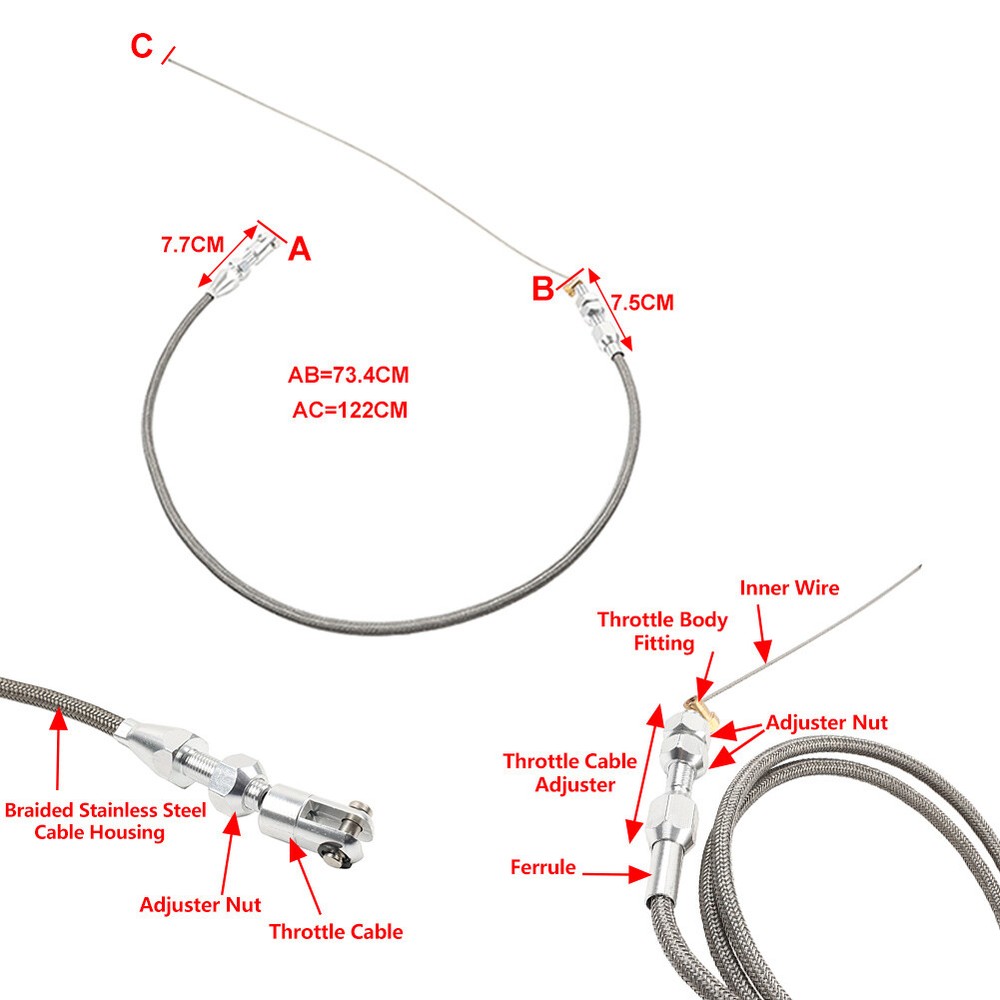48'' Conversion Braided Throttle Cable Kit For Chevy LS1 Engine 4.8L 5.3L 5.7L