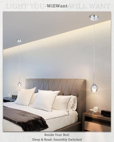 2 Pack Modern Crystal Moon Pendant Lights, Dimmable Natural Chrome, 2 Pack
