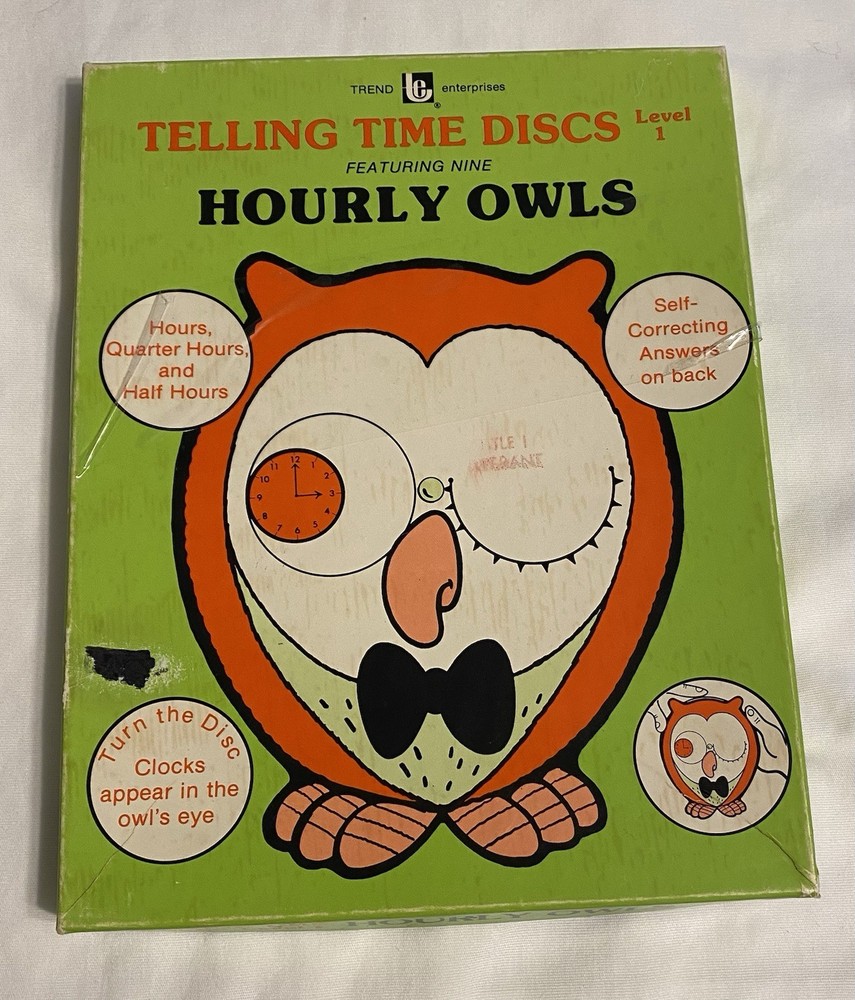 Vintage Telling Time Discs Featuring Nine Hourly Owls