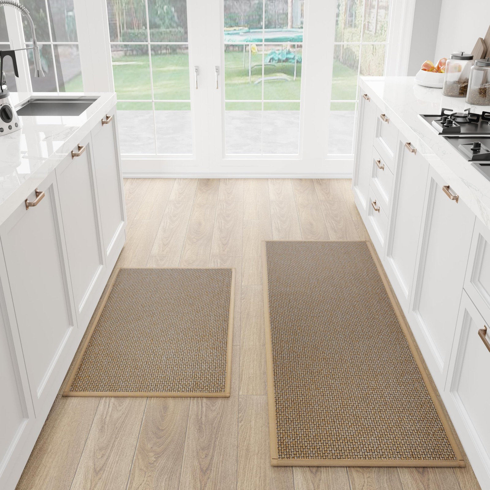 SUMLANS Kitchen Mat Set of 2 PCS, 17.3"x47"+17.3"x30" (Set 2), Brown