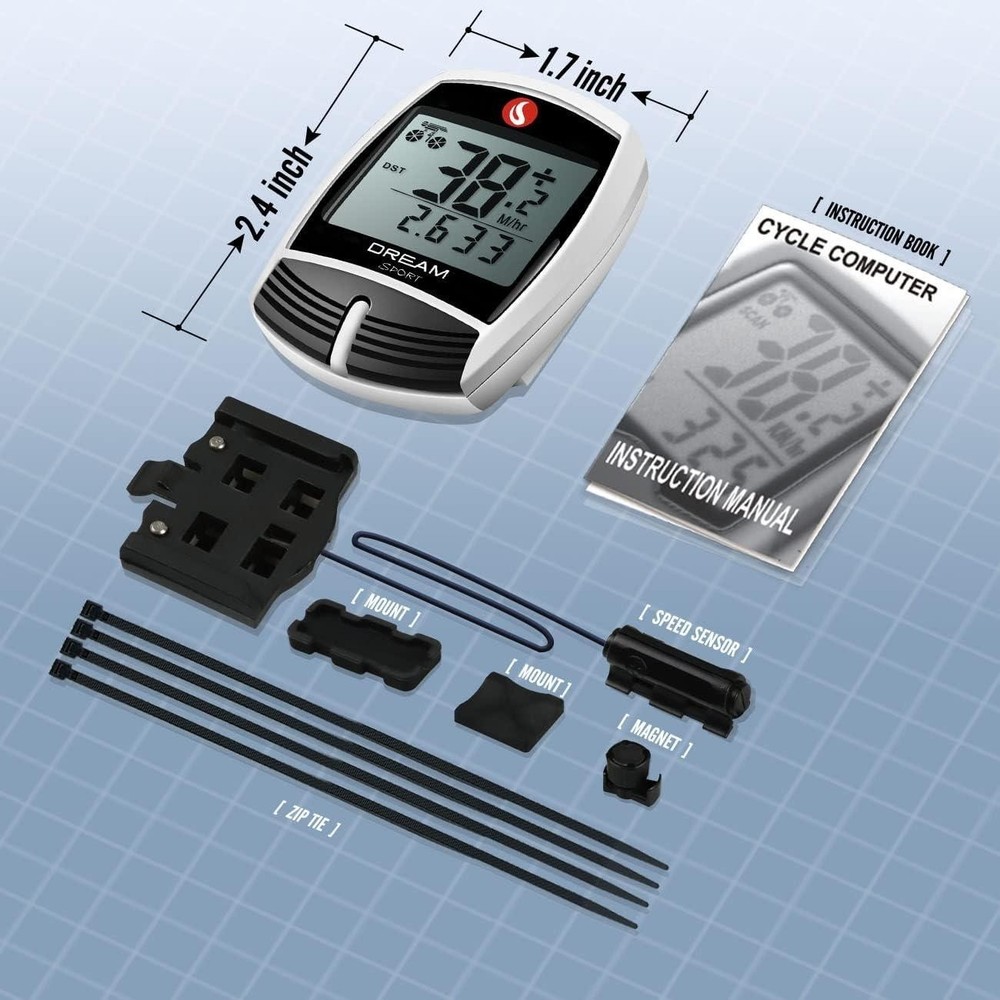 DREAM SPORT Bike Computer 16-Function Waterproof Bicycle Speedometer & Odometer