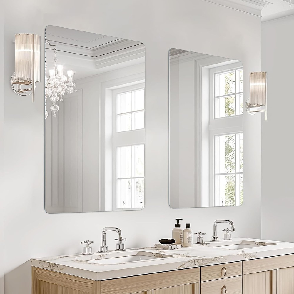 USHOWER 2-Pack 20x30 Frameless Bathroom Mirror Rectangle Wall Vanity Tempered HD