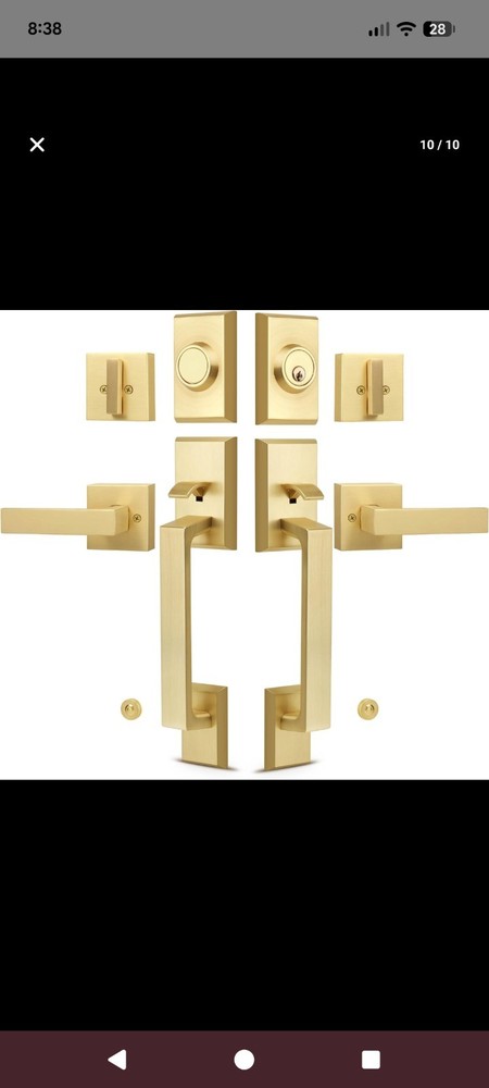 Modern Double Front Door Handle Set, Brushed Gold Square Entry Lock with Keys
