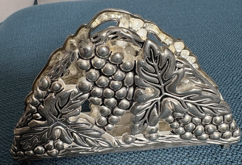 Vintage Silver Plated Grapes Letter/Napkin Holder