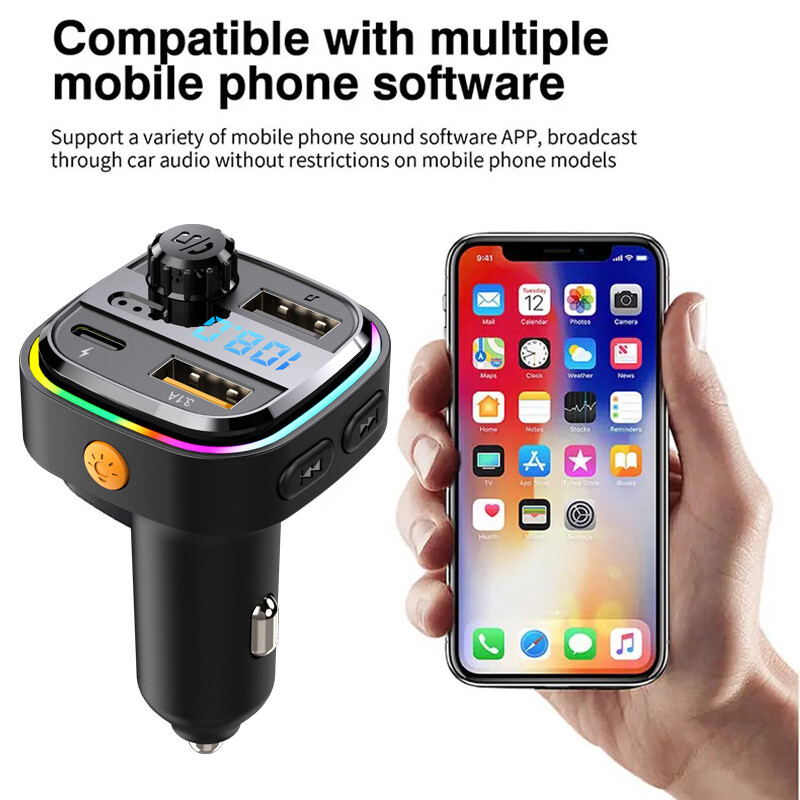 Bluetooth 5.0 Car Wireless FM Transmitter Adapter USB PD Charger AUX Hands LOT