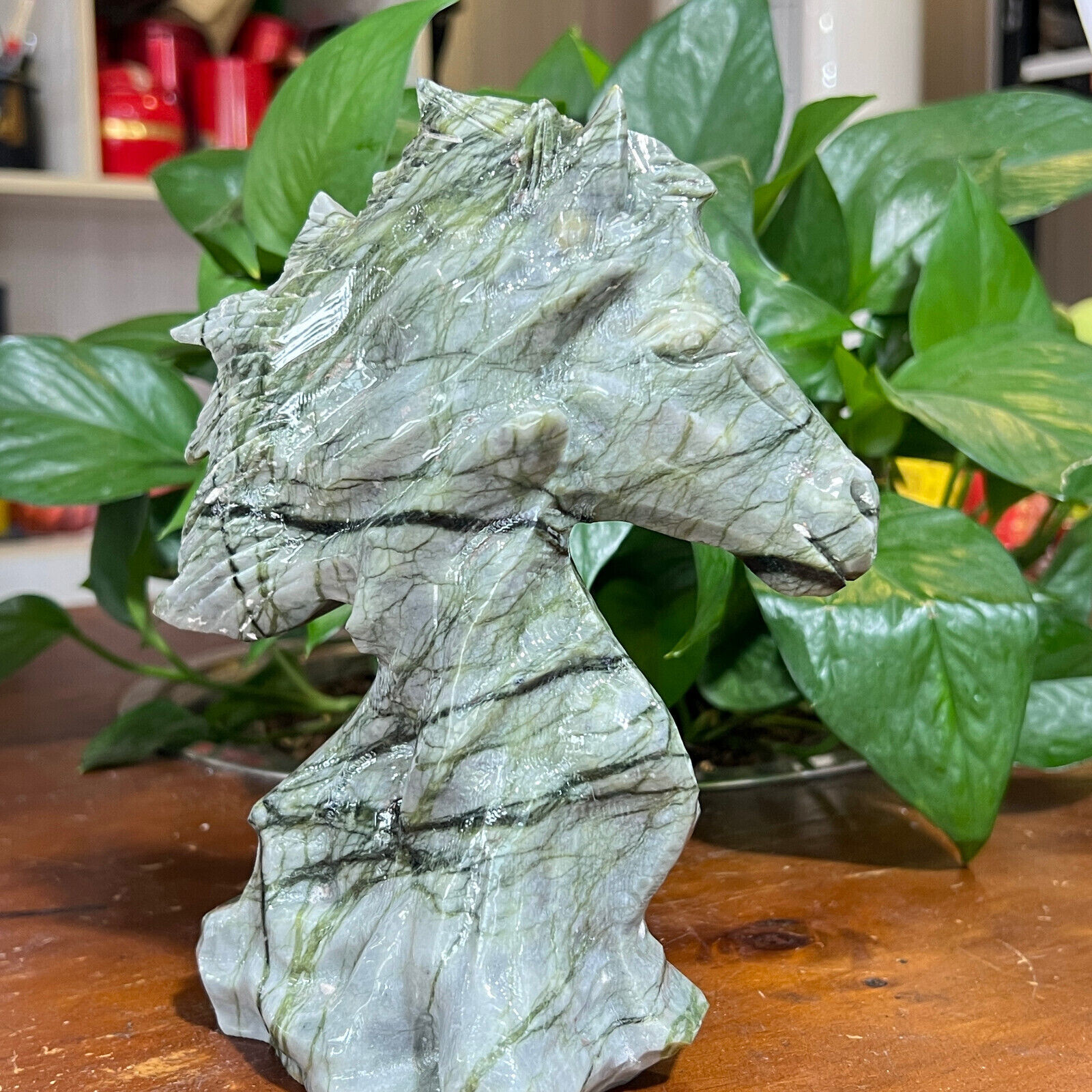 2.97LB Natural yushu stone Quartz Carved horse's head skull Crystal healing 1PC