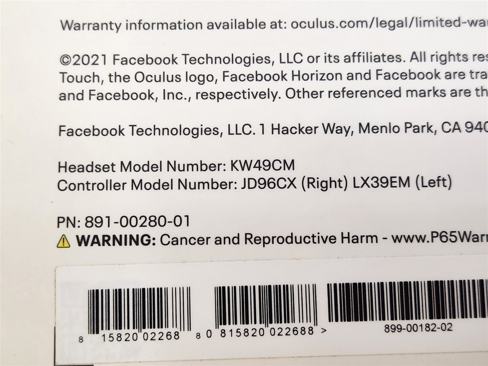 ⭐️⭐️⭐️⭐️⭐️ Oculus Quest 2 **OEM BOX ONLY** w Manuals