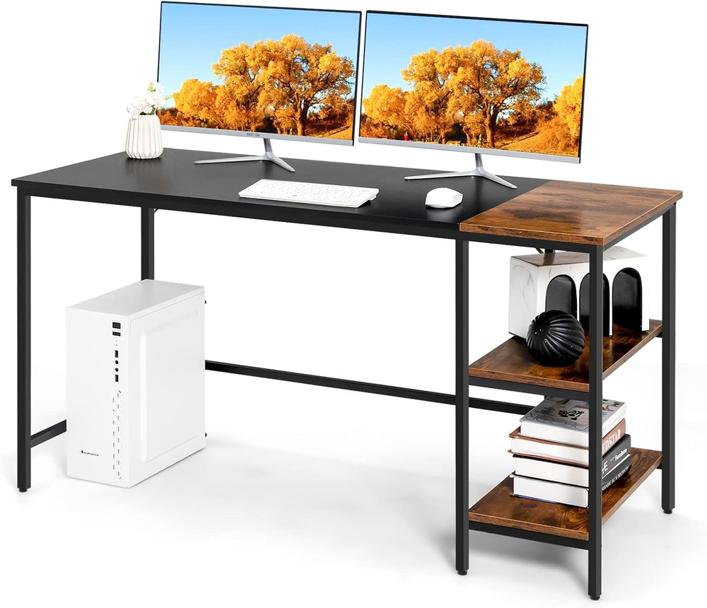 Industrial Multifunctional Computer Desk with Removable Shelf - 55" Black