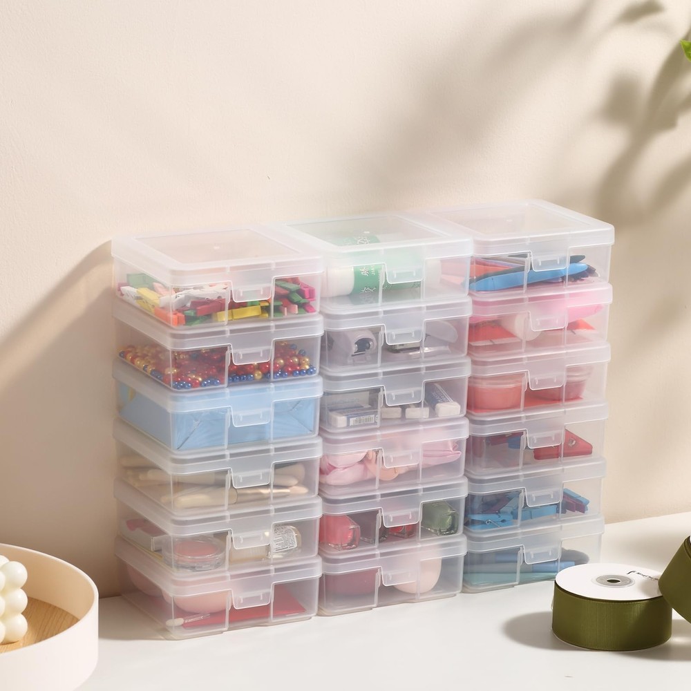 novelinks Small Plastic Storage Box Containers Small, 18 Pack -Clear