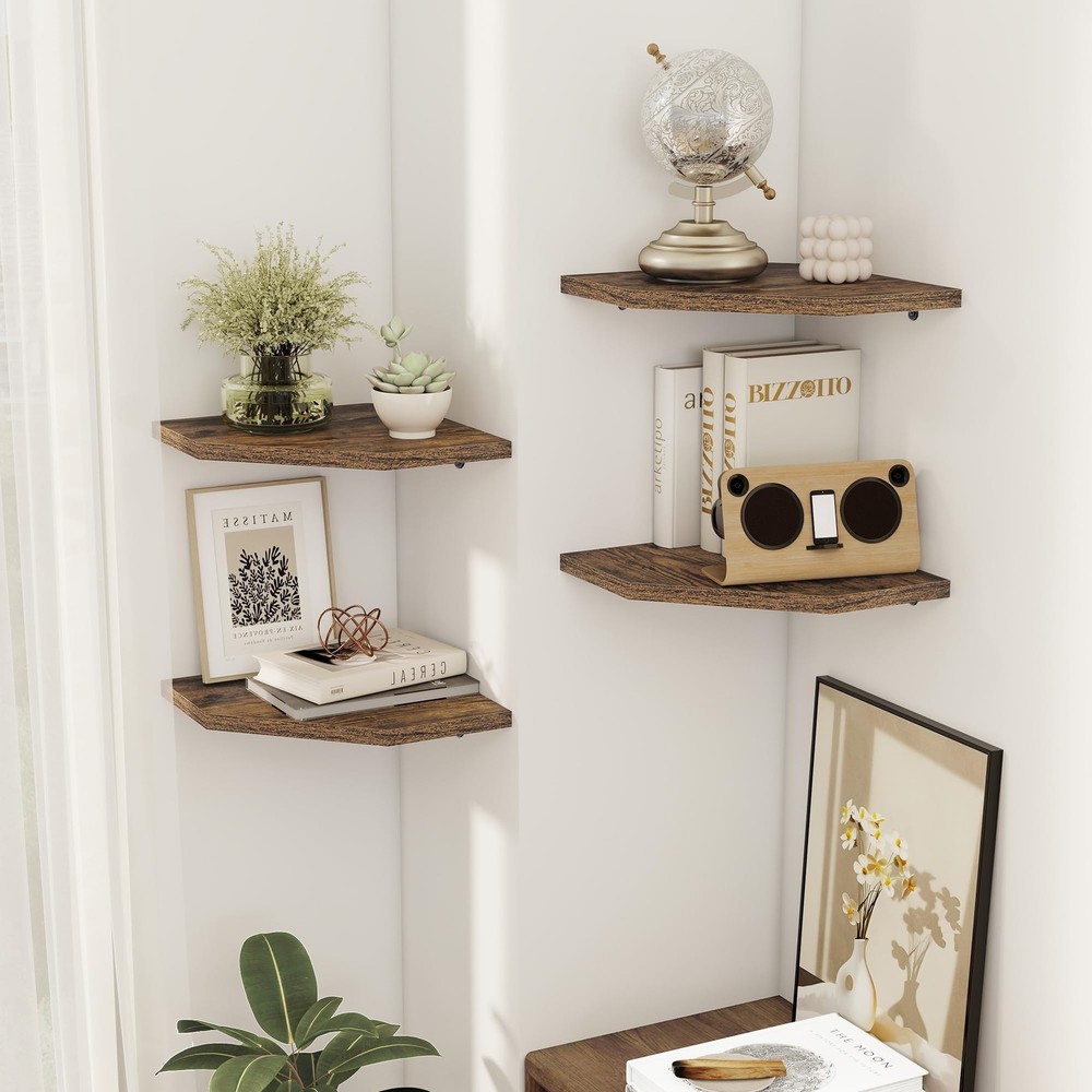 Corner Shelves 4-Pack for Bathroom & Kitchen, Space-Saving Floating Corner Wa...