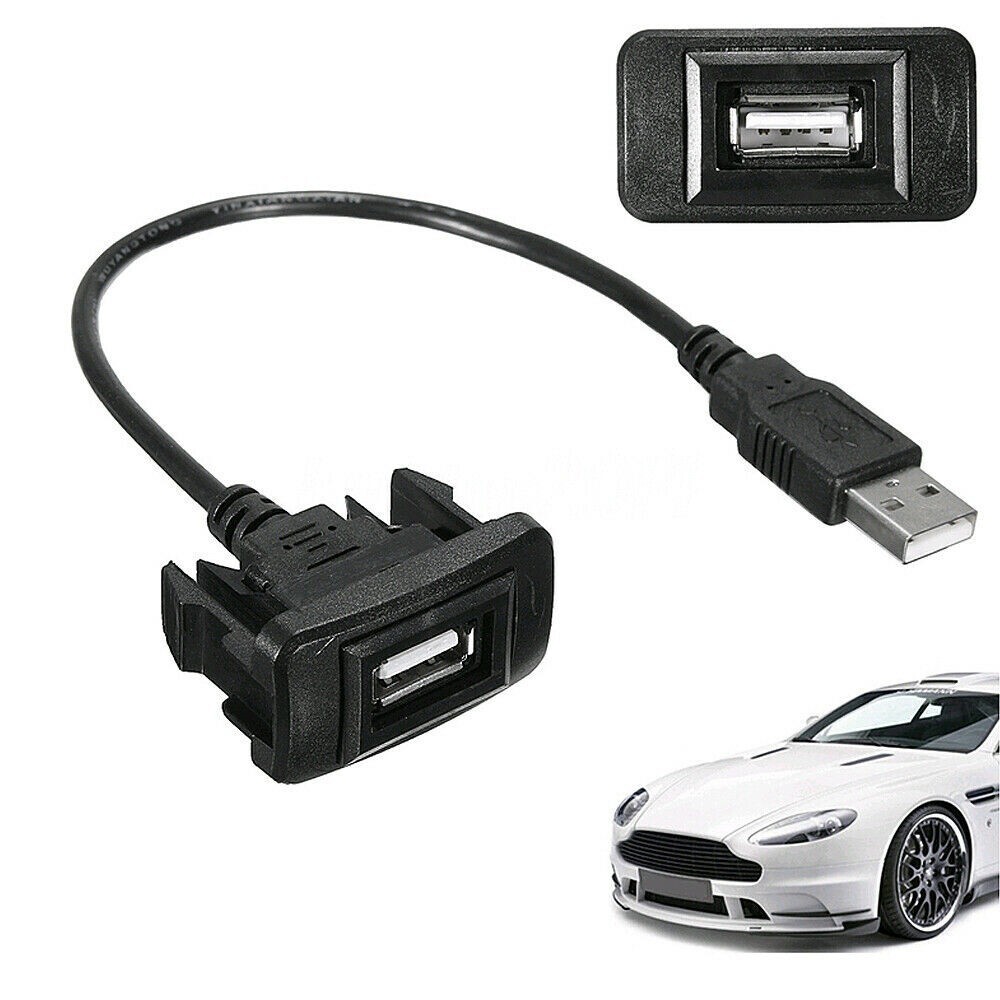 USB Extension Cable 25cm Adapter Black Car Center Console Flush Mount Part