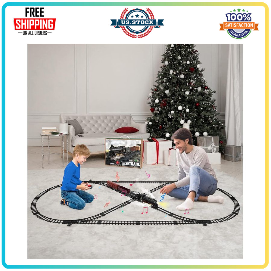 Train Set with Remote Control ,Electric Train Track Around ,Light & Sounds