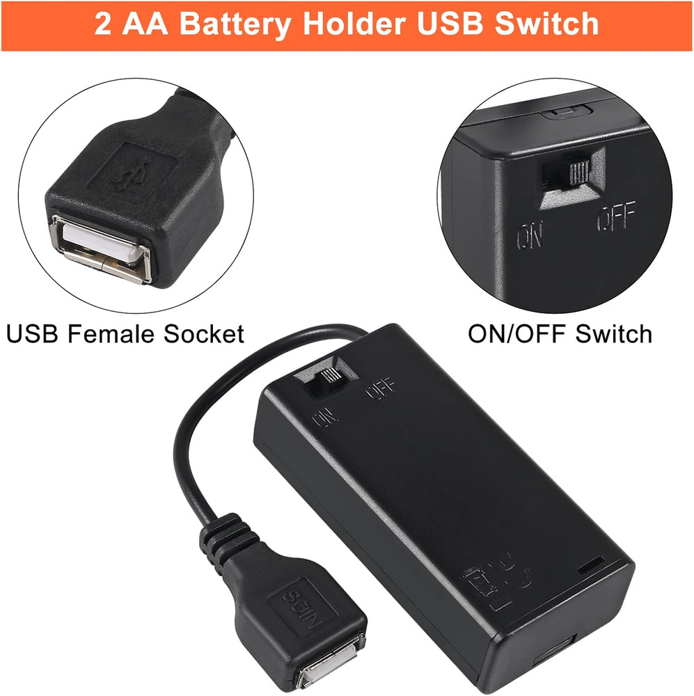3Pcs 2 AA Battery Holder USB Female Socket 2 AA Battery Case Box Holder