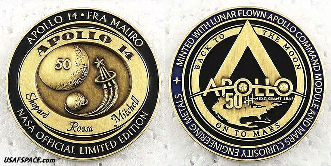APOLLO-14 - 50th Anniversary - LUNAR FLOWN METAL - NASA MEDALLION - COA - MINT