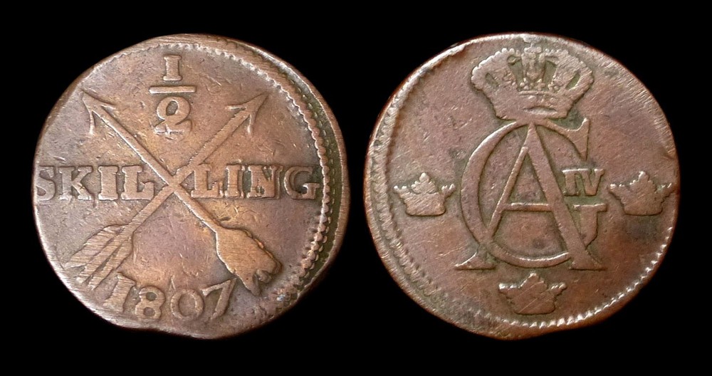 Suede 1/2 Skilling 1807 - Copper