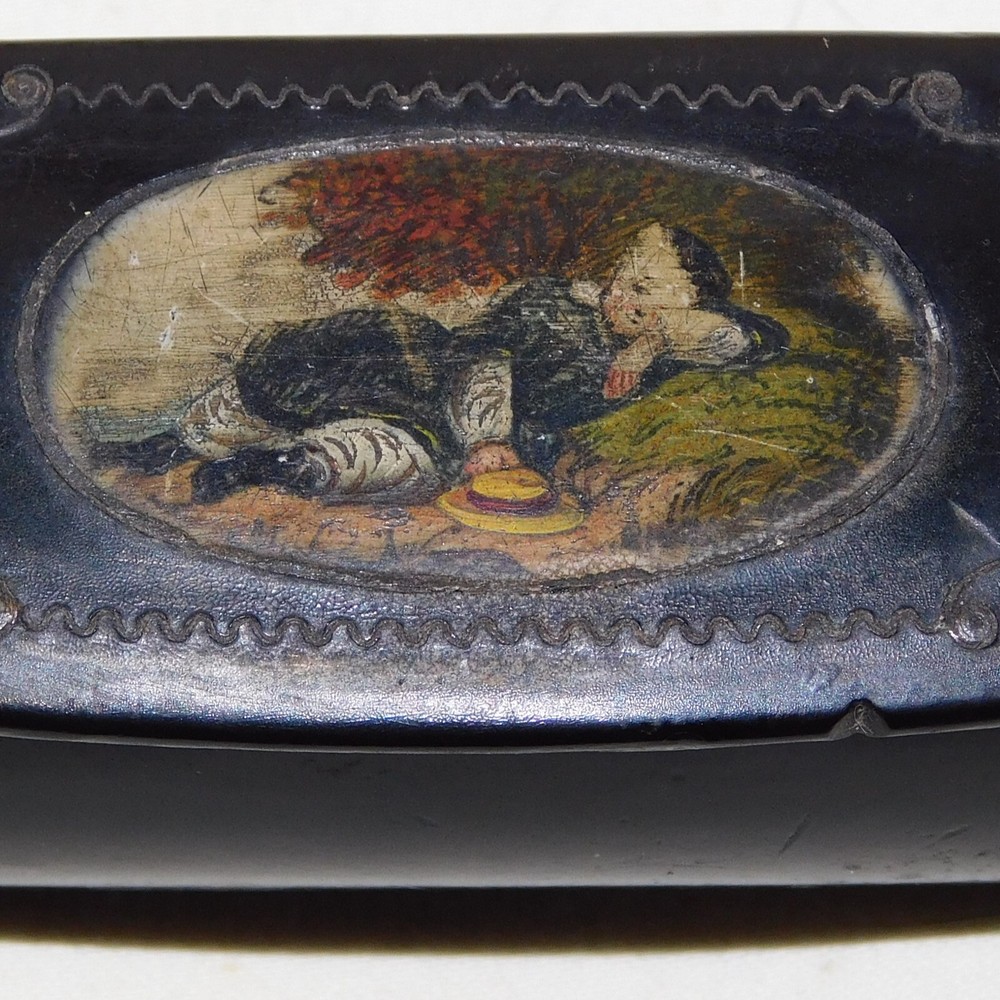 Two Antique Papier Mache Snuff Boxes