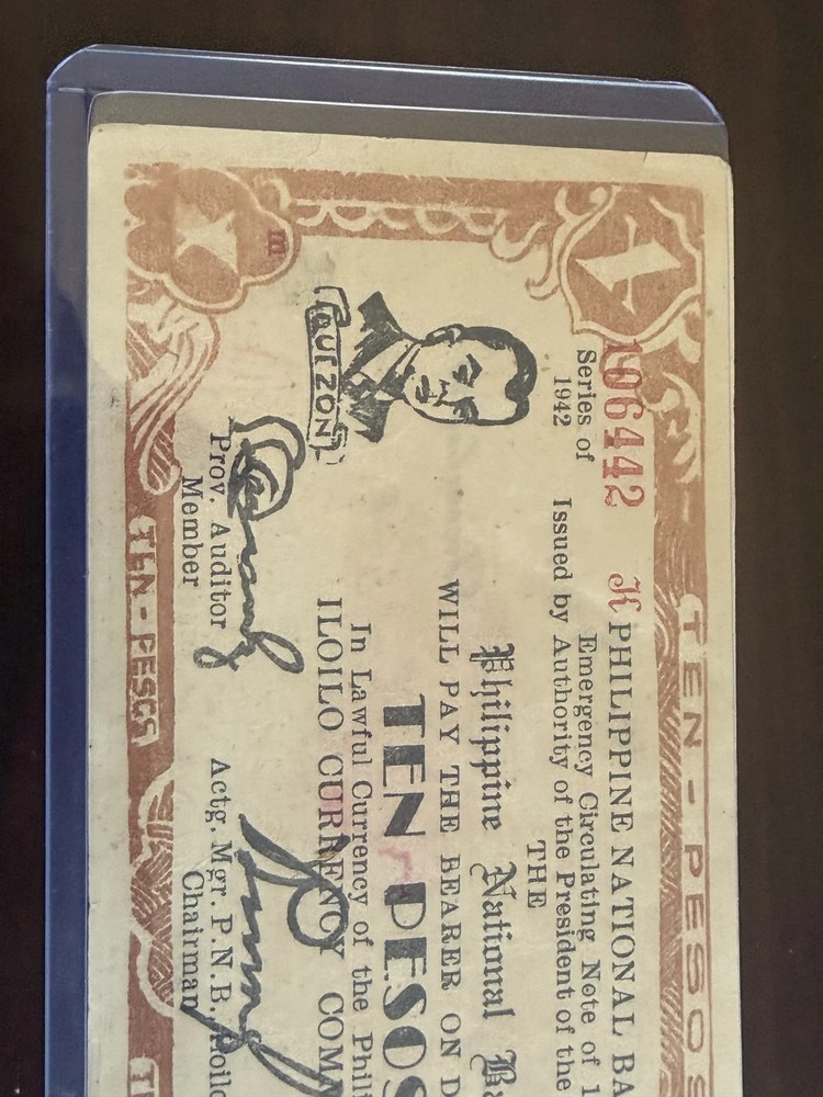 1942 Philippines 10 Pesos Iloilo Emergency WWII Guerrilla Note Quezon