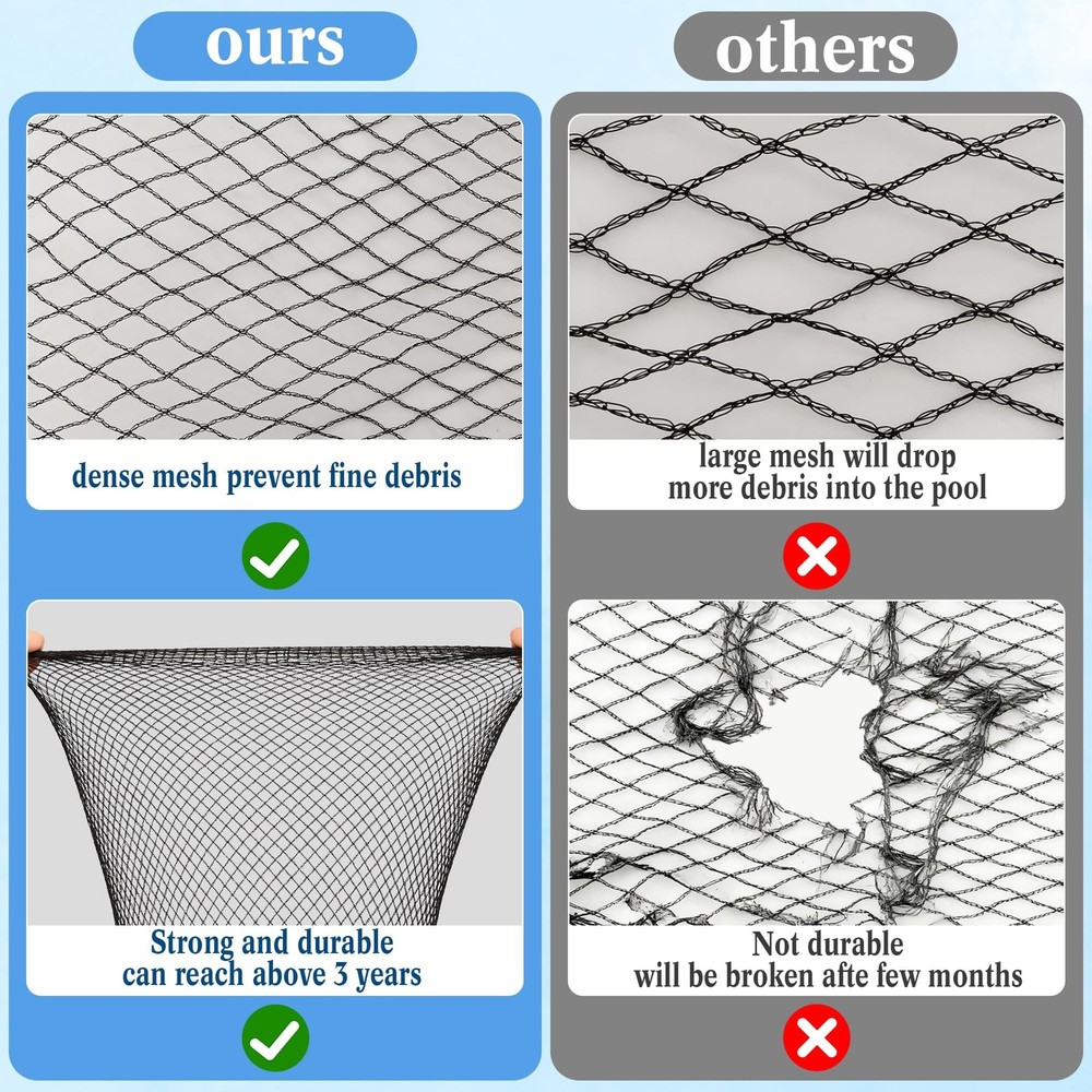 Pool Leaf Net Cover for Above Ground Pools, Round Pool Mesh Covers with 16 Pc...