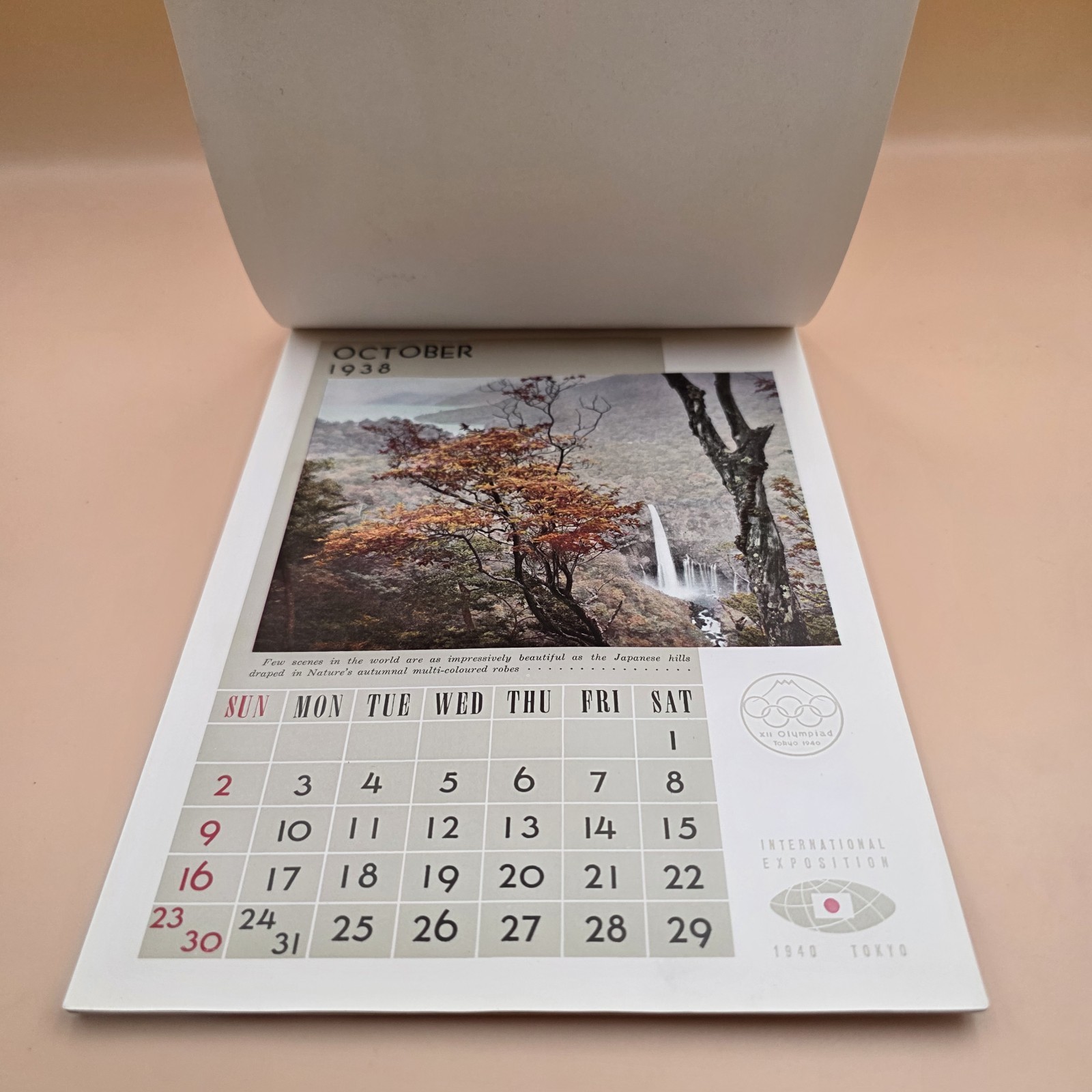 RARE XII Olympiad Ephemera Tokyo Japan 1938 Calendar WWII Canceled 1940 Olympics