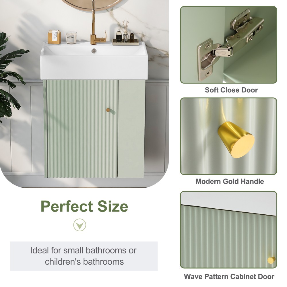 21.6in Modern Floating Bathroom Vanity W Ceramic Basin
