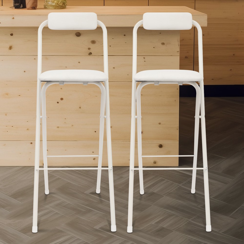 2PCS Modern Folding Bar Chairs, Space-Saving Design, Comfortable Seating White