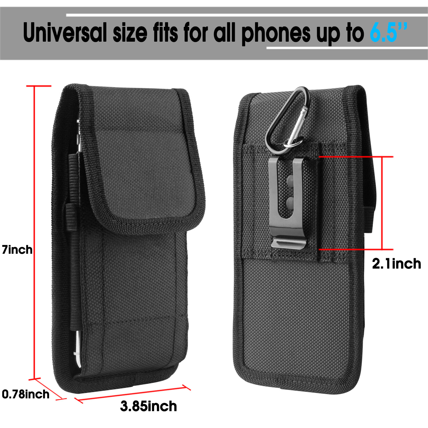 Universal Vertical Phone Holster Pouch with Belt Clip - Fits All Cell Phones