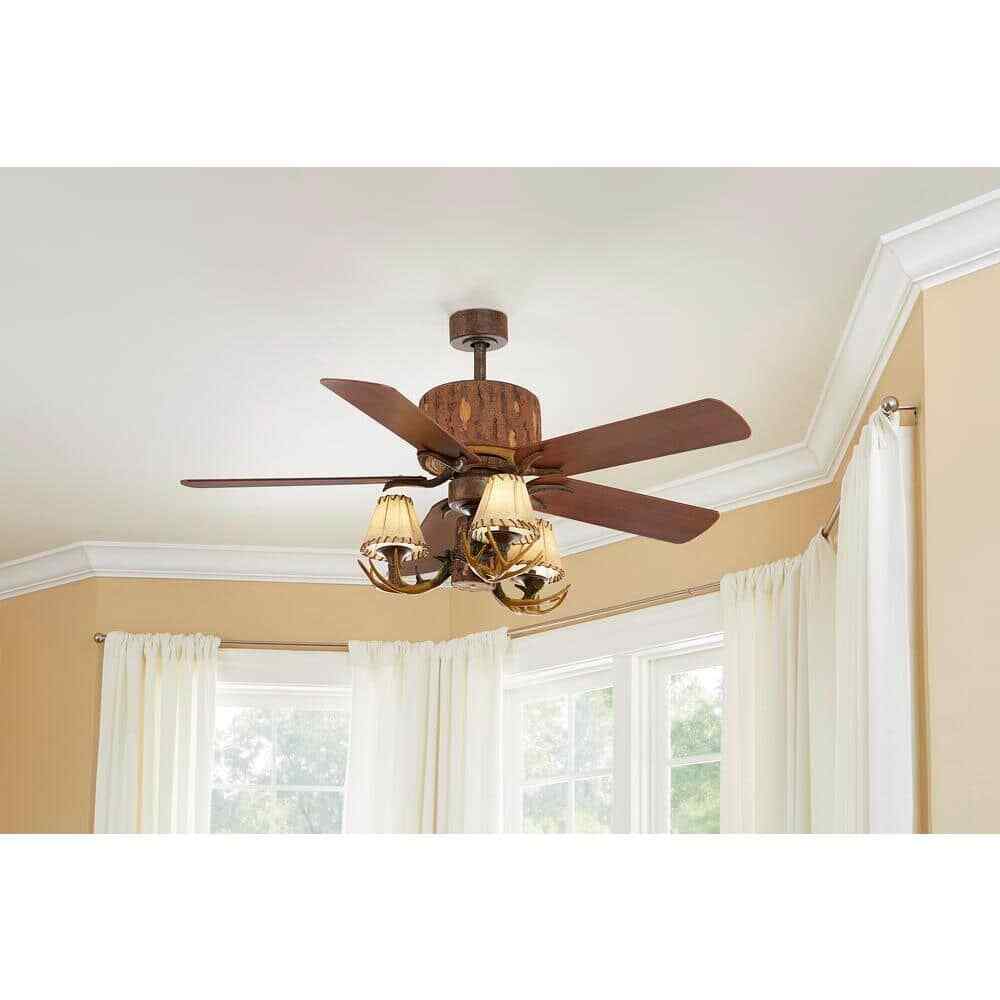 Lodge Ceiling Fan 52 in. Rustic Style Antler Kit LED Nutmeg Light Remote Control