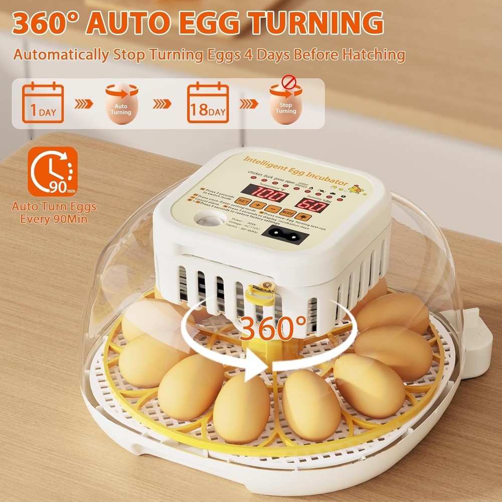 12 Egg Incubator with Auto Egg Turning Humidity & Temperature Control