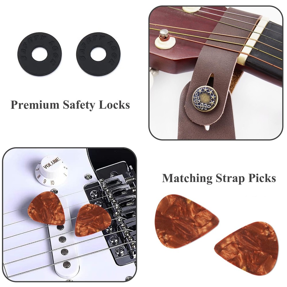 Adjustable Guitar Strap Includes 2 Strap Locks & 2 Matching Picks & 1 Picks H...