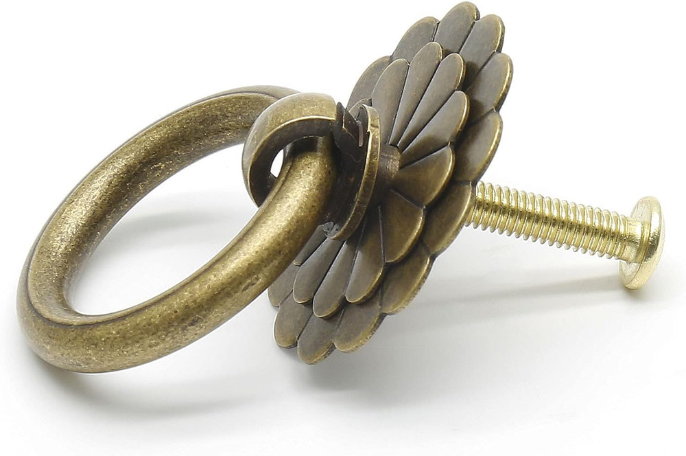 4 Pieces Bronze Antique Brass Ring Pulls Handle, Vintage Style Ring Pulls Knobs