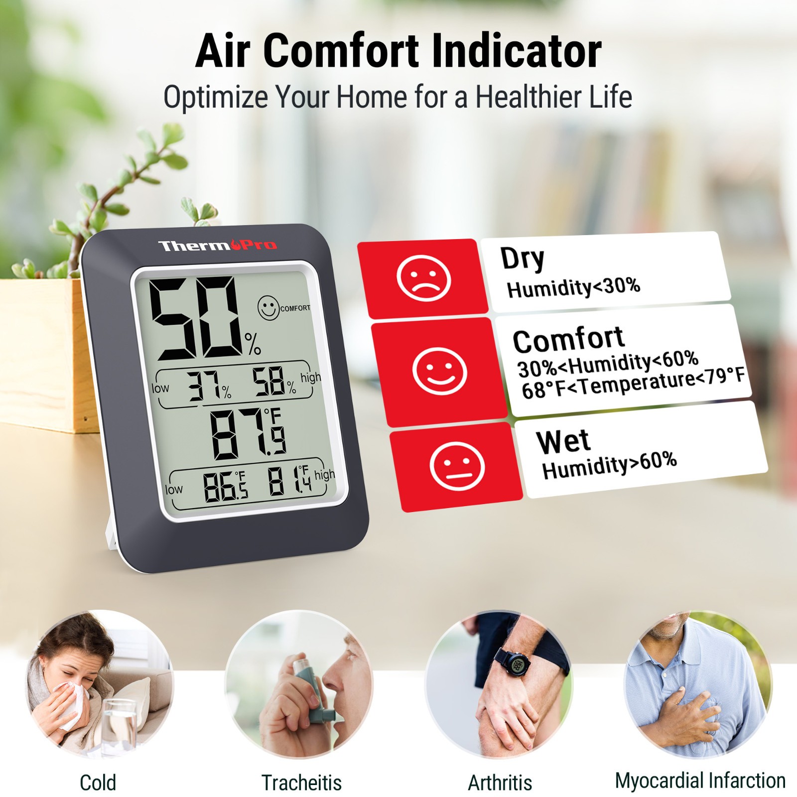 ThermoPro TP50W Digital Indoor Hygrometer Thermometer Room Temperature Humidity