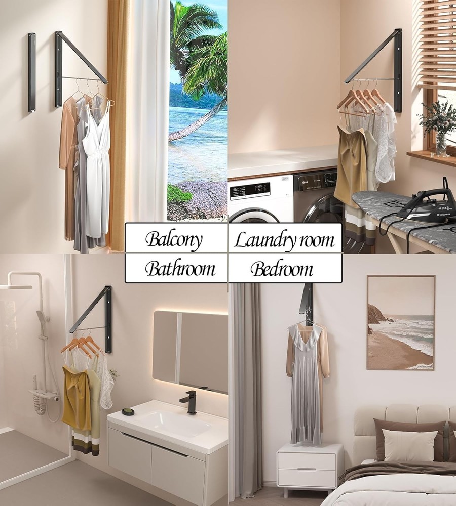 Clothes Drying Rack Wall Mounted Retractable Foldable Laundry Hanger
