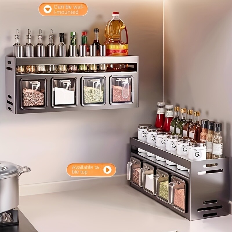 Wall Mounted Aluminum Spice Storage Kit with Containers