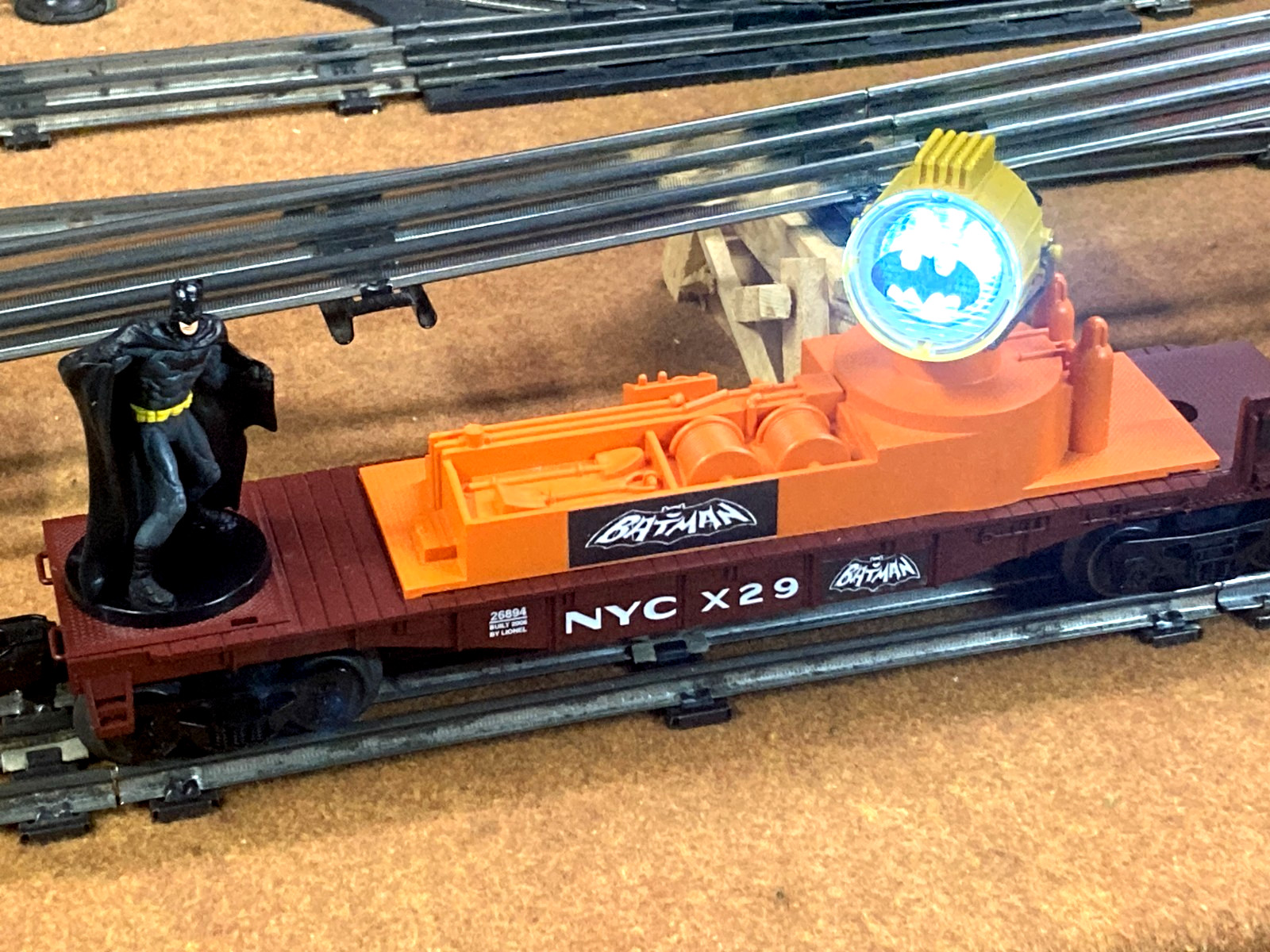 Lionel Customized SearchLight Car with Batman and Bat Signal