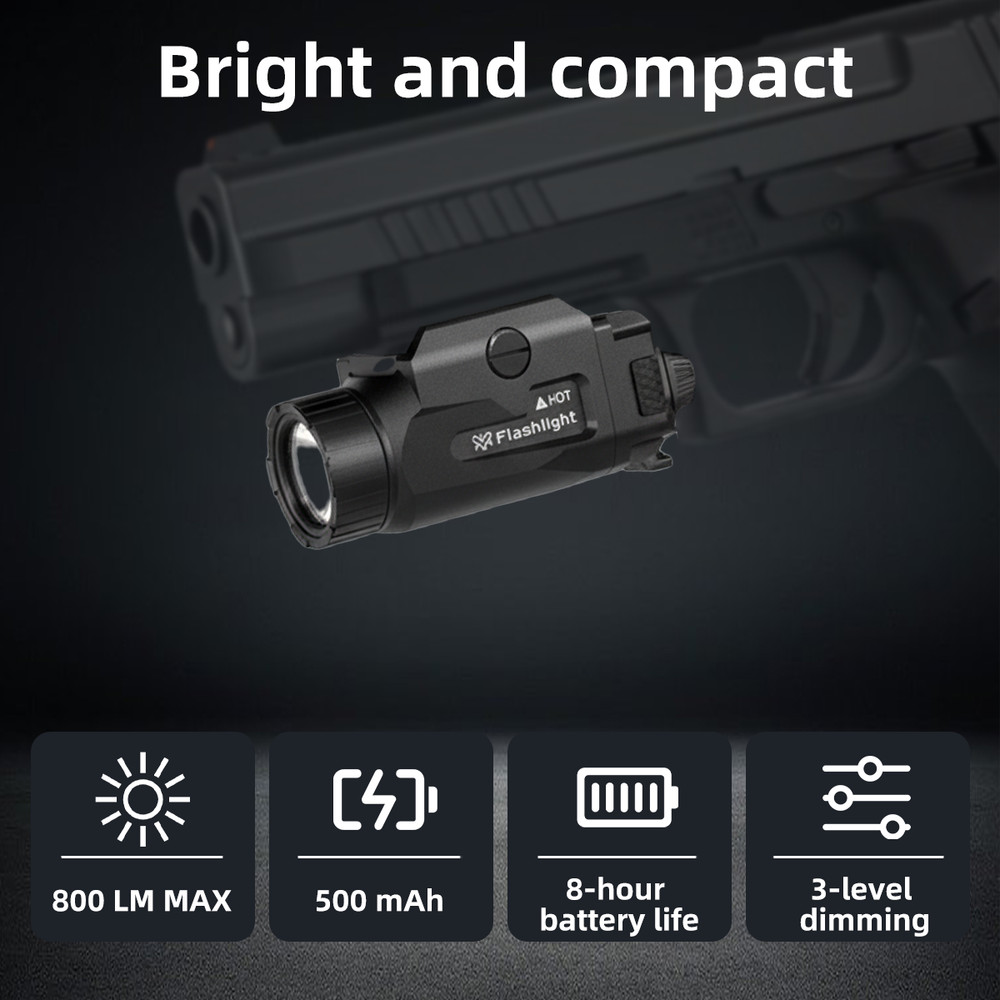 Tactical 800Lumen Flashlight Upgrade LED Compact Rail Mounted Handgun Flashlight