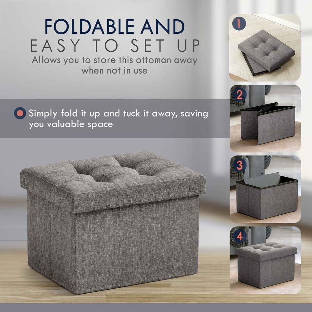 Small Storage Ottoman Foldable Collapsible Rectangle Linen Ottoman Foot Rest ...