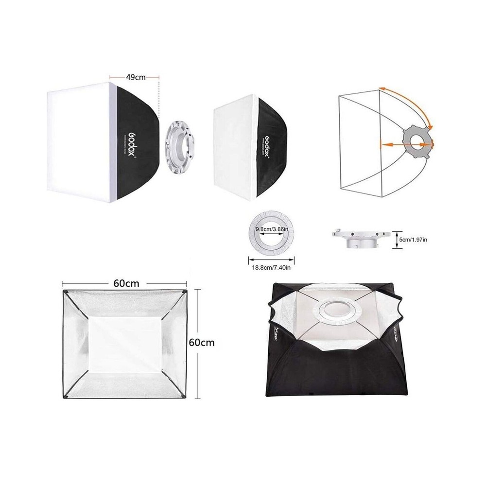 Godox 60x60cm Rectangular Softbox Bowens Mount for Studio Monolight Flash Por