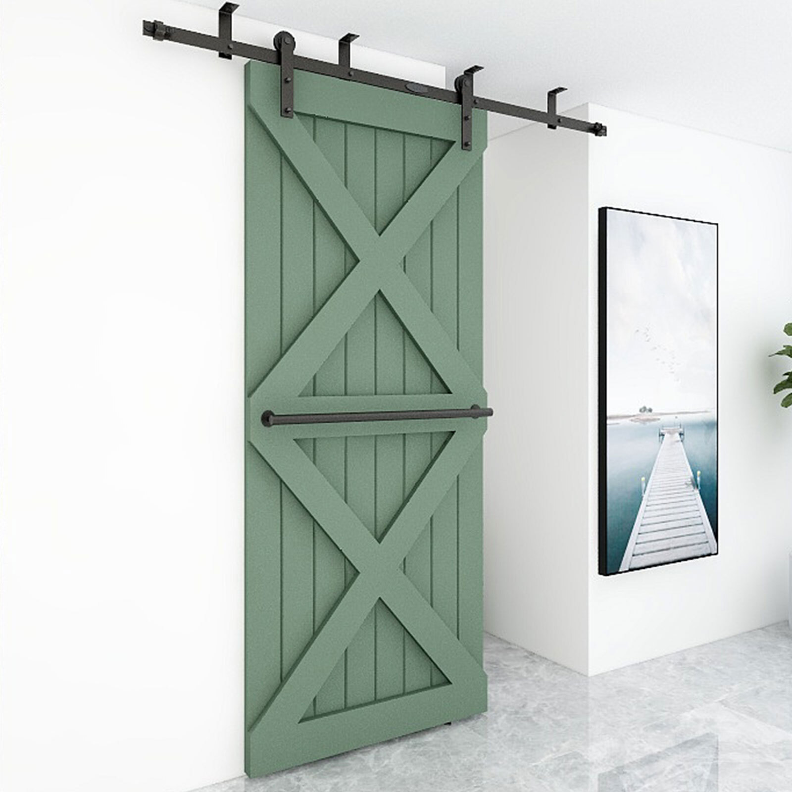 4FT-20FT Sliding Barn Door Hardware Kit Track Roller Closet Ceiling Mount Rail