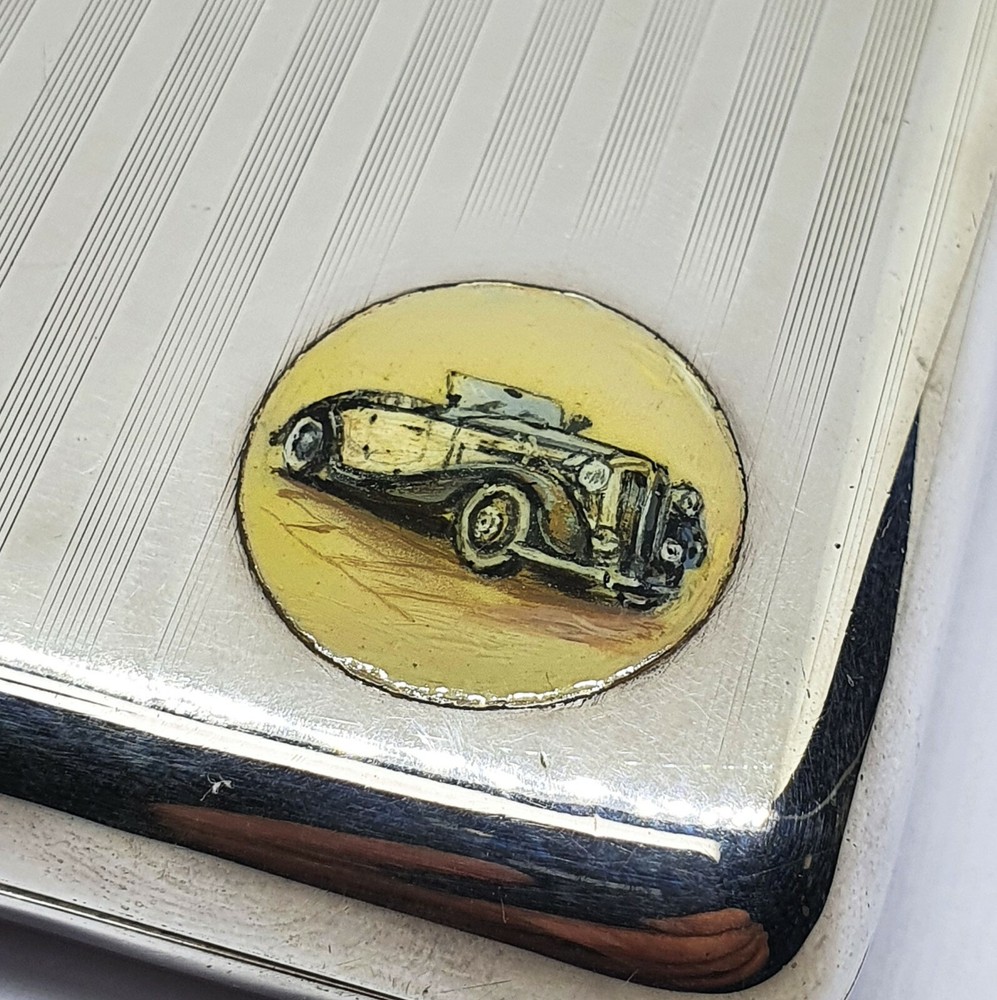 Antique Sterling Silver Car Enameled Cigarette Case - 143
