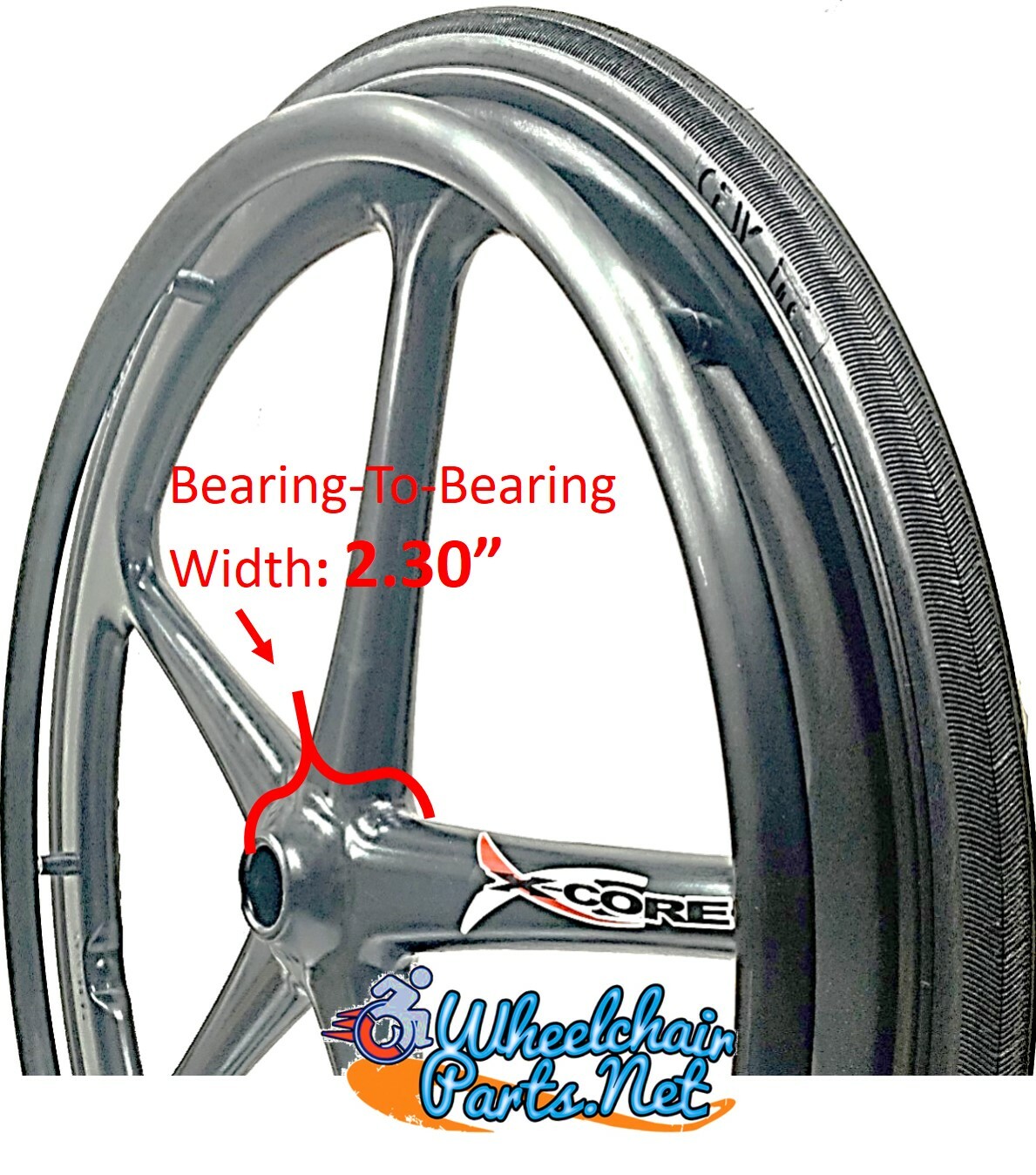 Set of 2 X-core 24" x 1 3/8" (540m) Wheelchair Wheels With Tire and Pushrims