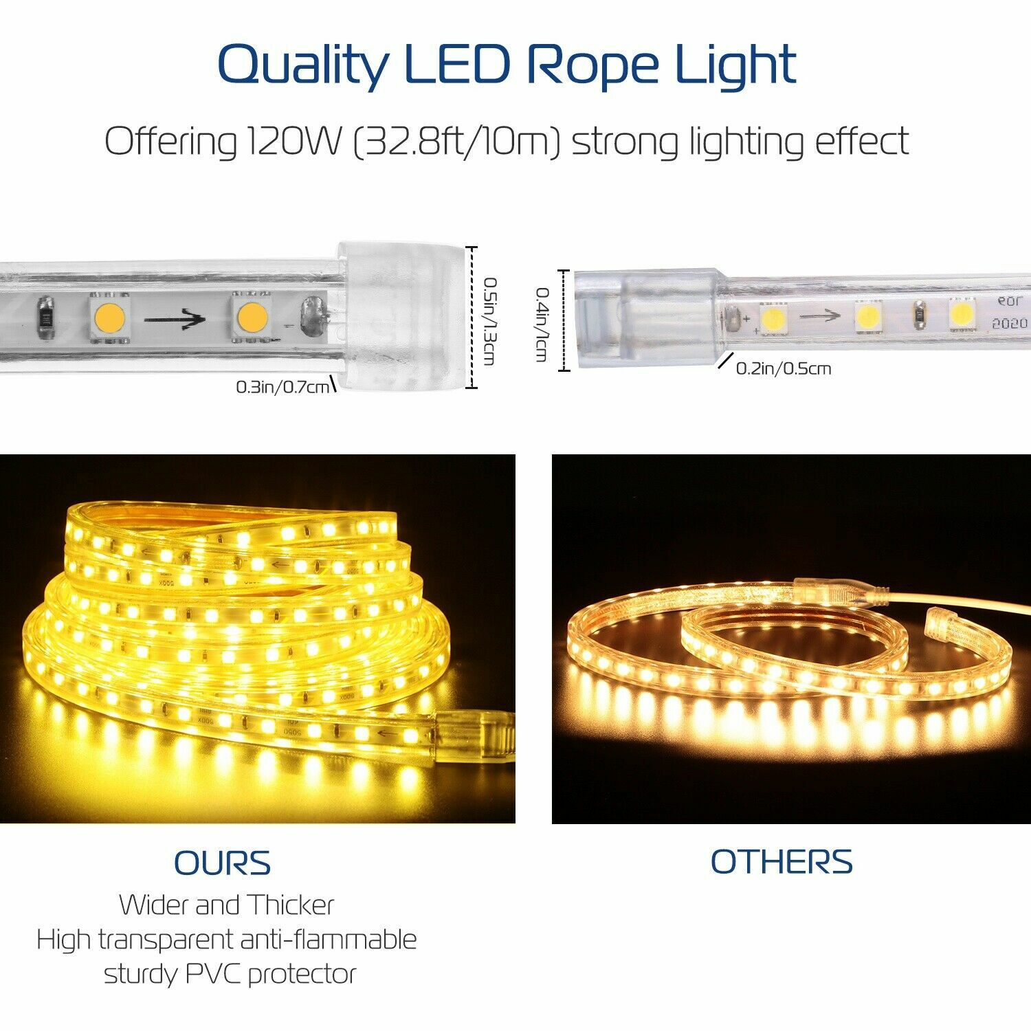 110V LED Strip Light SMD 5050 Flexible Tape Home Outdoor Lighting Rope + US Plug