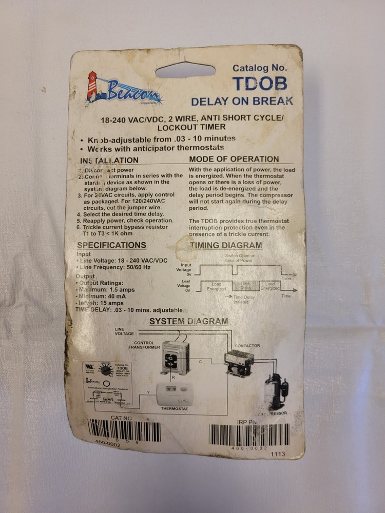 Beacon Time Delay On Break Cat. No. TDOB - NEW