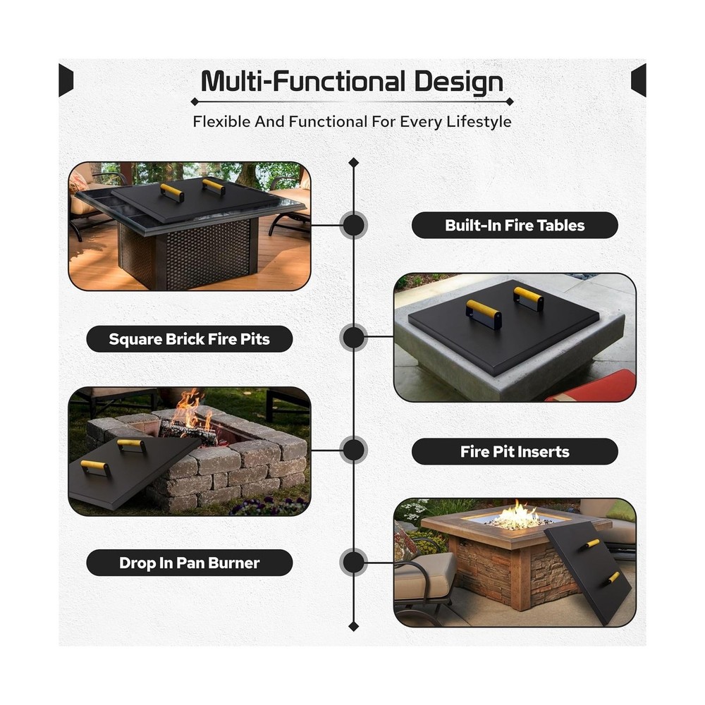 Febtech -28" Square Fire Pit Snuffer Lid - Carbon Steel FirePit Pan Lid for 2...
