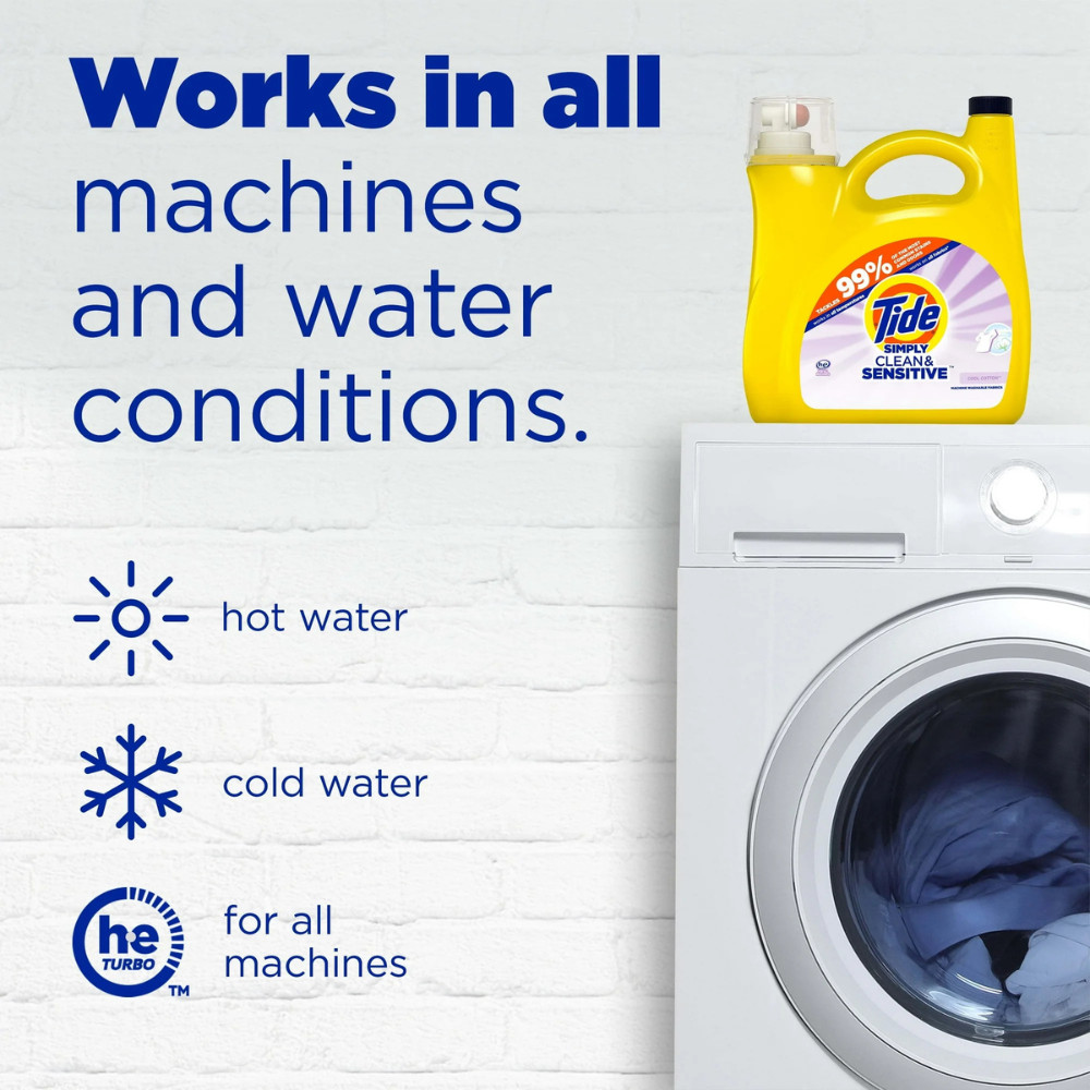 Tide Simply Laundry Detergent Liquid, Clean & Sensitive, Cool Cotton, 89 Loads